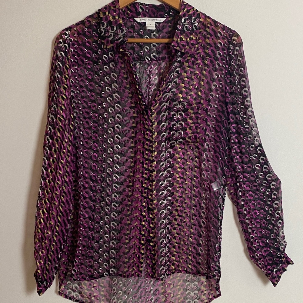 Diane Von Furstenberg Purple and Black Blouse